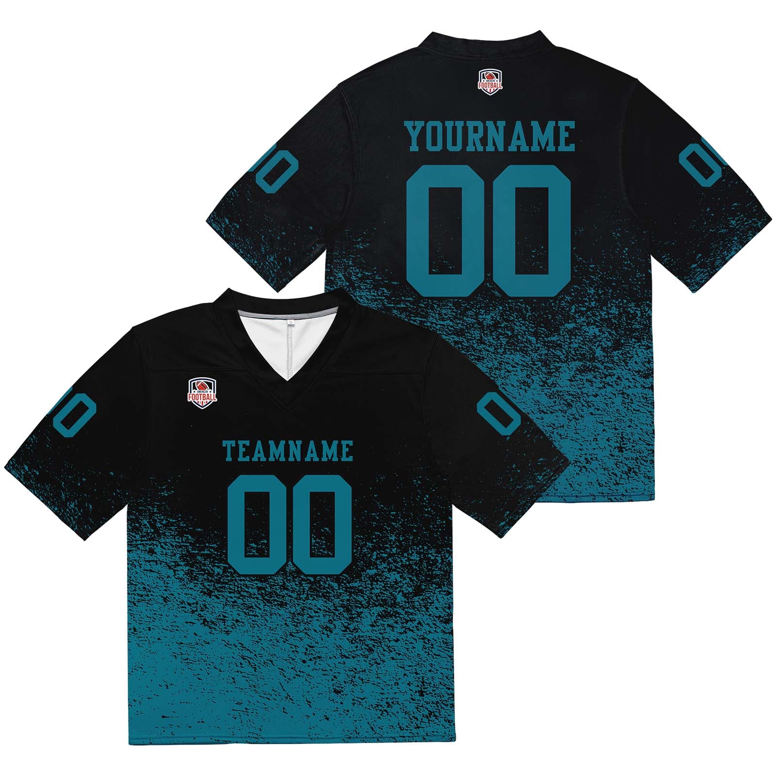 Camiseta de fútbol personalizada con nombre y número del equipo bordados-color negro y verde medianoche
