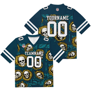 Camiseta de fútbol personalizada con nombre y número del equipo bordados a mano-color verde girasol/medianoche
