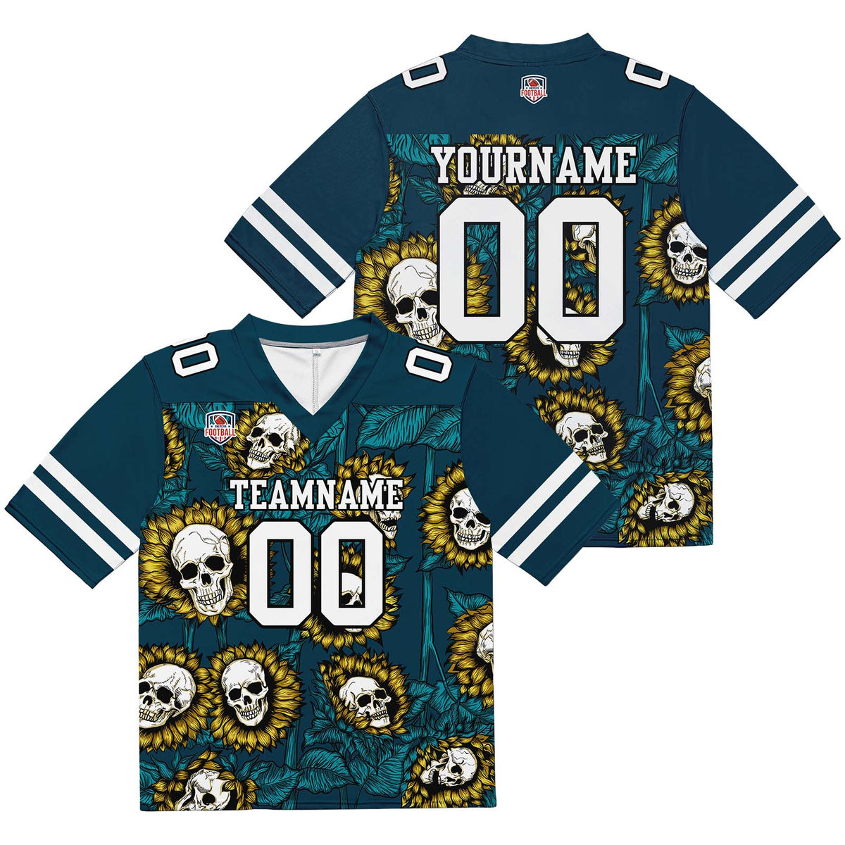 Camiseta de fútbol personalizada con nombre y número del equipo bordados a mano-color verde girasol/medianoche