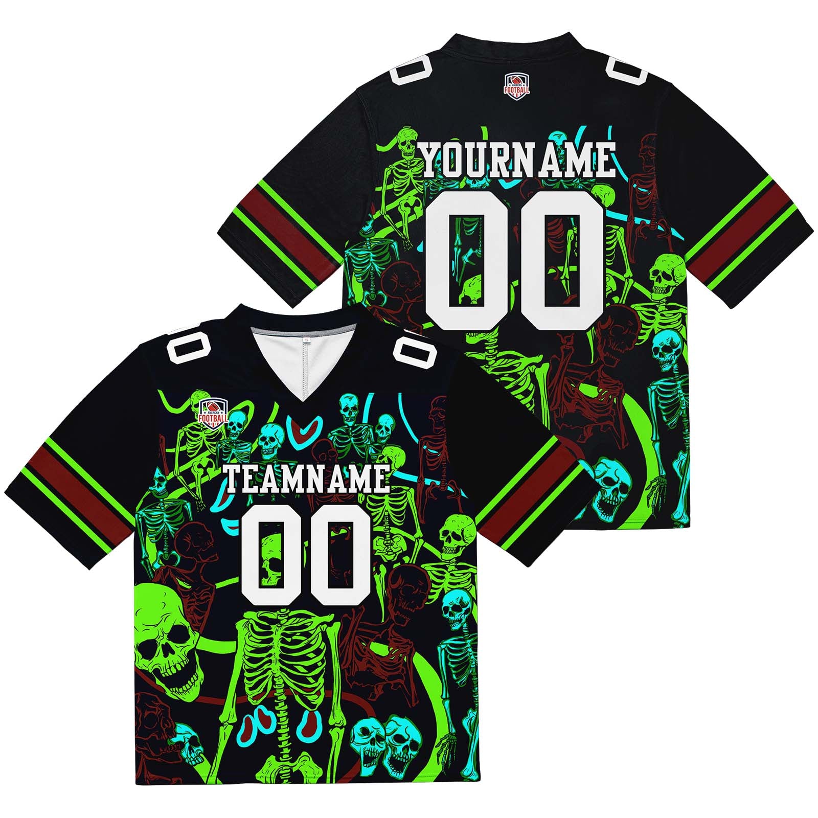 Camiseta de fútbol personalizada con nombre y número del equipo bordados y estampados en verde neón