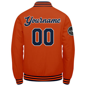 Chaqueta universitaria personalizada estilo Letterman para hombres-mujeres y jóvenes-color azul marino y naranja