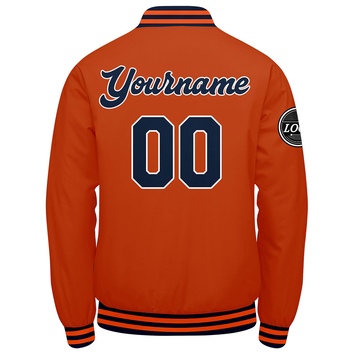 Chaqueta universitaria personalizada estilo Letterman para hombres-mujeres y jóvenes-color azul marino y naranja
