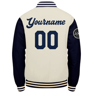 Chaqueta universitaria personalizada estilo Letterman para hombres-mujeres y jóvenes-color azul marino y crema