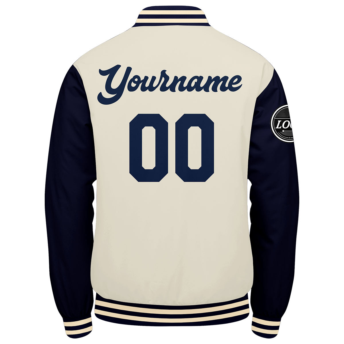Chaqueta universitaria personalizada estilo Letterman para hombres-mujeres y jóvenes-color azul marino y crema