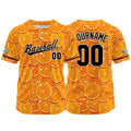 Camiseta de béisbol naranja con dise?o personalizado estampado a todo color