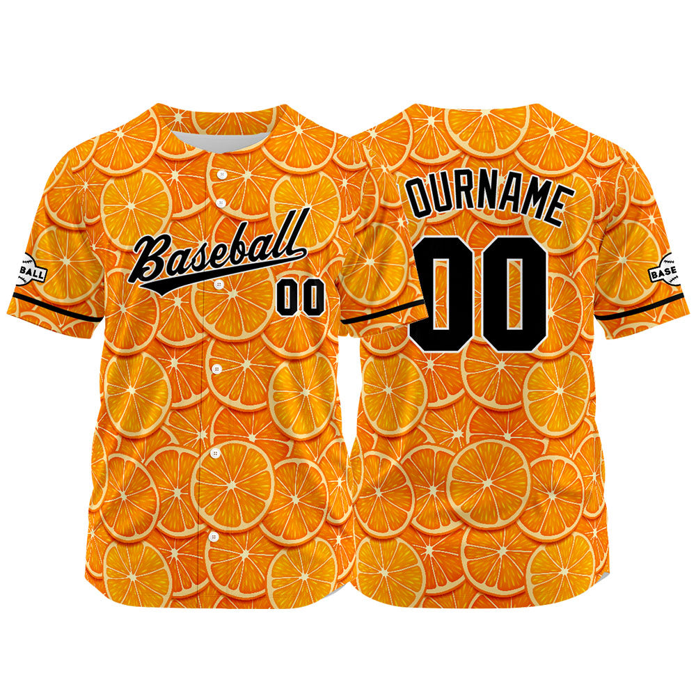 Camiseta de béisbol naranja con dise?o personalizado estampado a todo color