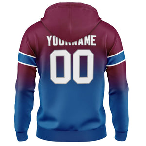 Sudadera con capucha personalizada con degradado para hombre-mujer-niña o niño Estampa tu logotipo-nombre y número en color burdeos y azul