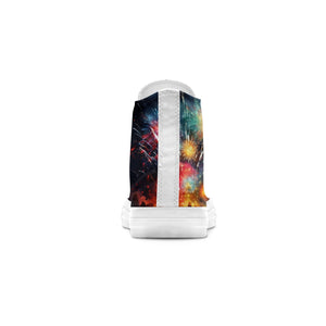 Caleidoscopio de lona: da rienda suelta a tu creatividad con zapatillas de lona de caña alta: la moda unisex florece con la belleza explosiva de los fuegos artificiales estilo salpicaduras de pintura