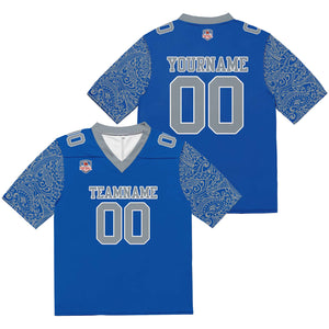 Camiseta de fútbol personalizada con nombre y número del equipo impresos y bordados-color azul