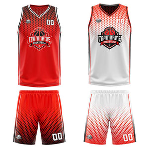 Traje de baloncesto reversible rojo-negro y blanco personalizado para adultos y niños