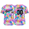 Camiseta de béisbol con dise?o personalizado estampado completo en rosa y morado