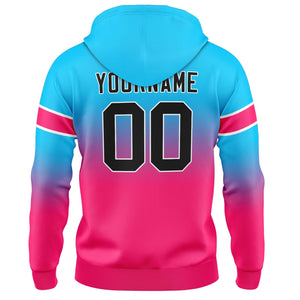 Sudadera con capucha personalizada con degradado para hombre-mujer-niña o niño Estampa tu logotipo-nombre y número en azul claro y rosa