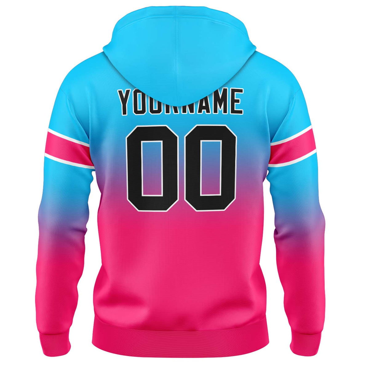 Sudadera con capucha personalizada con degradado para hombre-mujer-niña o niño Estampa tu logotipo-nombre y número en azul claro y rosa