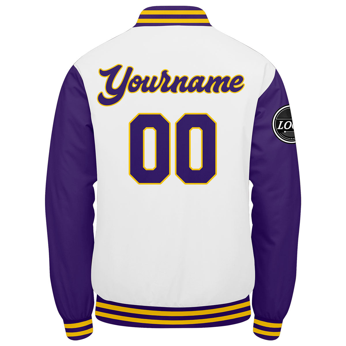 Chaqueta universitaria personalizada estilo Letterman para hombres-mujeres y jóvenes-color morado-blanco y amarillo