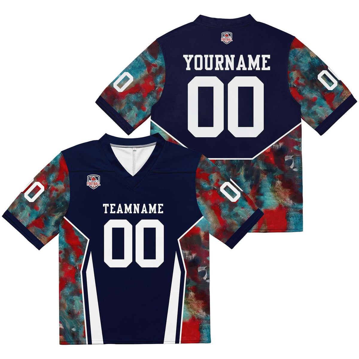 Camiseta de fútbol personalizada con nombre y número del equipo bordados-color azul marino y rojo