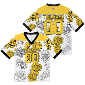 Camiseta de fútbol personalizada con nombre y número del equipo bordados-color blanco y amarillo