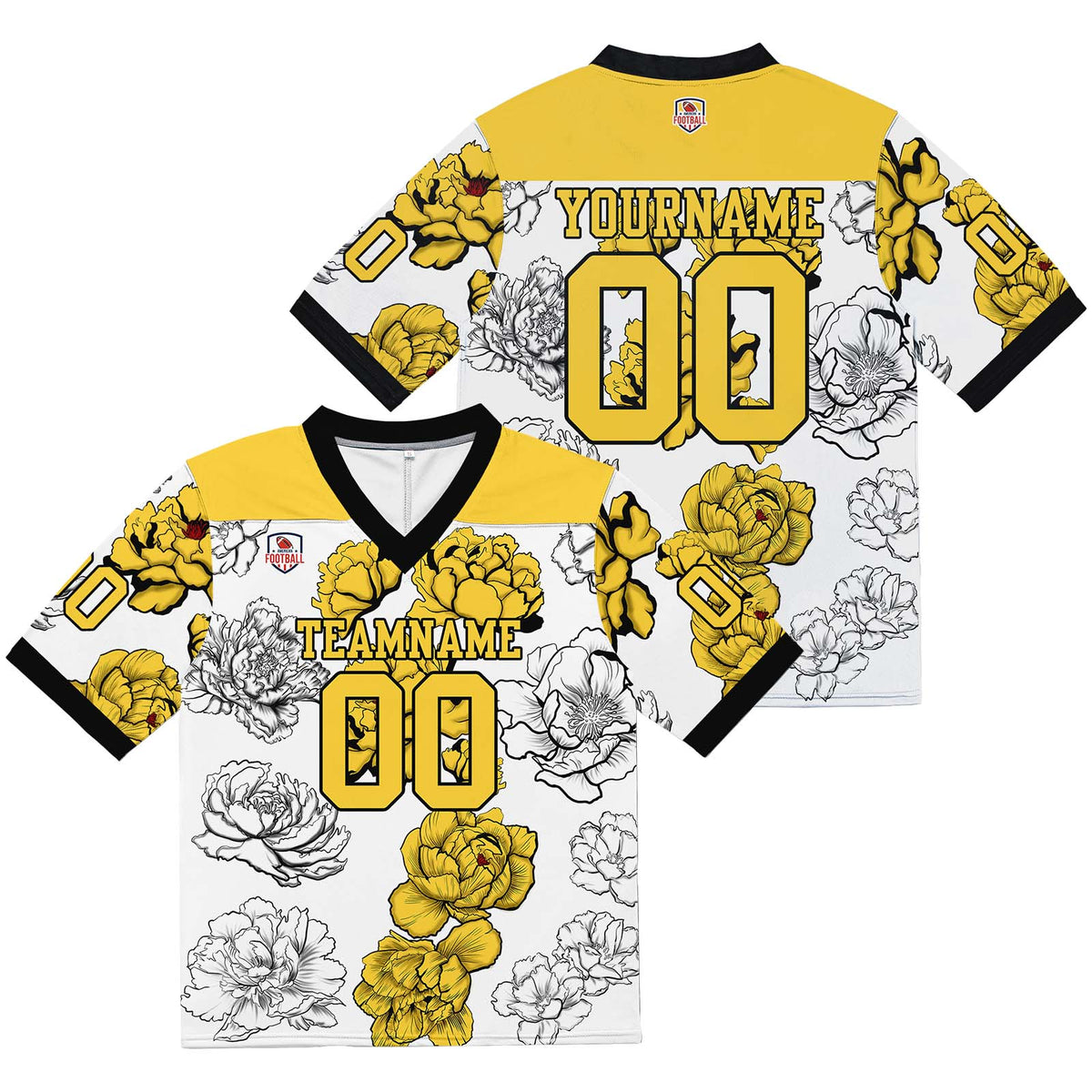 Camiseta de fútbol personalizada con nombre y número del equipo bordados-color blanco y amarillo