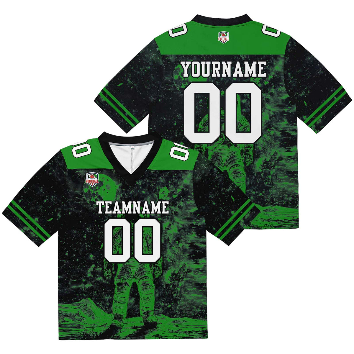 Camiseta de fútbol personalizada con nombre y número del equipo bordados-color negro y verde