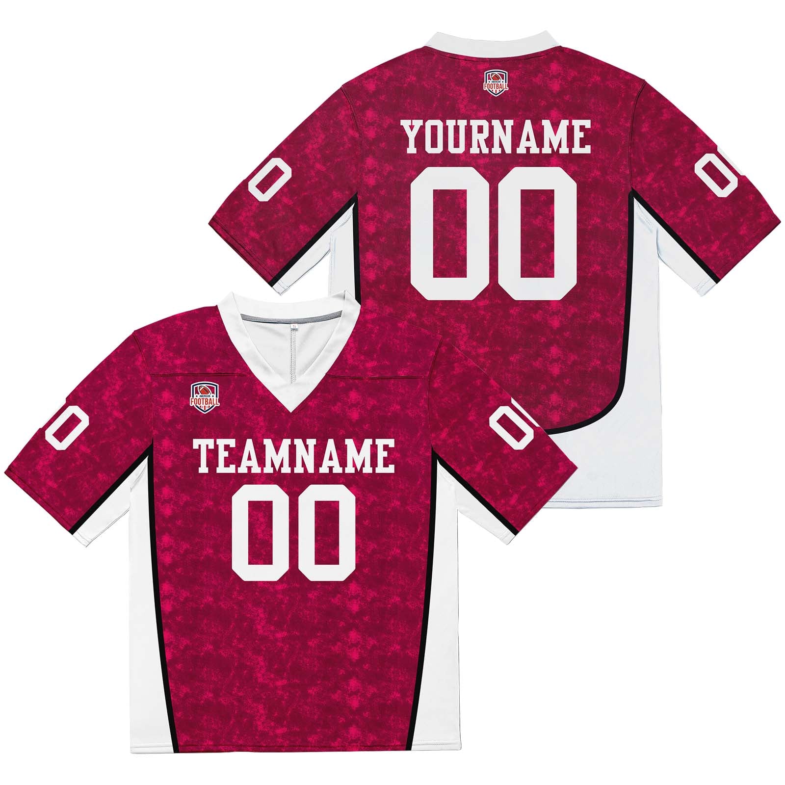 Camiseta de fútbol personalizada con nombre y número del equipo bordados y estampados en color rojo rosa