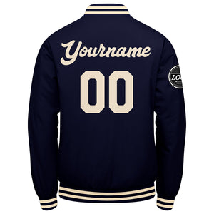 Chaqueta universitaria personalizada estilo Letterman para hombres-mujeres y jóvenes-color azul marino y crema