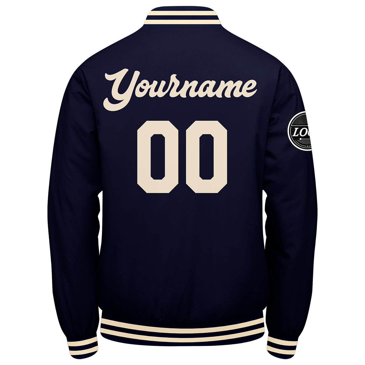 Chaqueta universitaria personalizada estilo Letterman para hombres-mujeres y jóvenes-color azul marino y crema