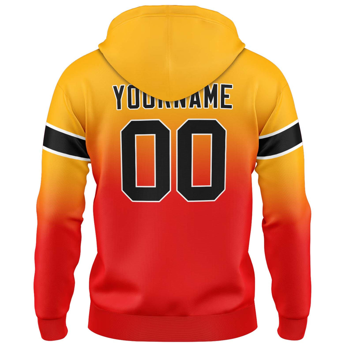 Sudadera con capucha personalizada con degradado para hombre-mujer-niña o niño Estampa tu logotipo-nombre y número en naranja y rojo