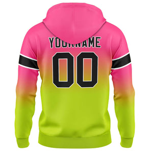 Sudadera con capucha degradada personalizada para hombre-mujer-niña o niño Estampa tu logotipo-nombre y número en rosa y verde chartreuse