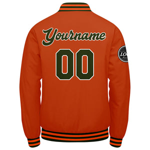 Chaqueta universitaria personalizada estilo Letterman para hombres-mujeres y jóvenes-color verde oliva y naranja