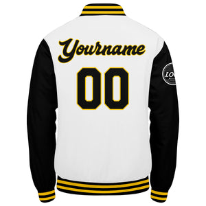 Chaqueta universitaria personalizada estilo Letterman para hombres-mujeres y jóvenes en colores negro-blanco y amarillo