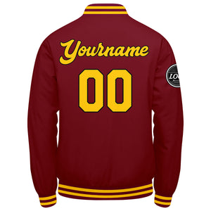 Chaqueta universitaria personalizada estilo Letterman para hombres-mujeres y jóvenes-color amarillo carmesí