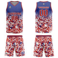 Uniforme de baloncesto personalizado azul-rojo y blanco con tu logotipo-nombre y número impresos