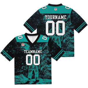 Camiseta de fútbol personalizada con nombre y número del equipo impresos y bordados-color negro y verde azulado