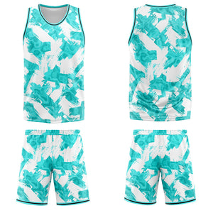 Uniforme de baloncesto personalizado en color blanco aguamarina con tu logotipo-nombre y número impresos
