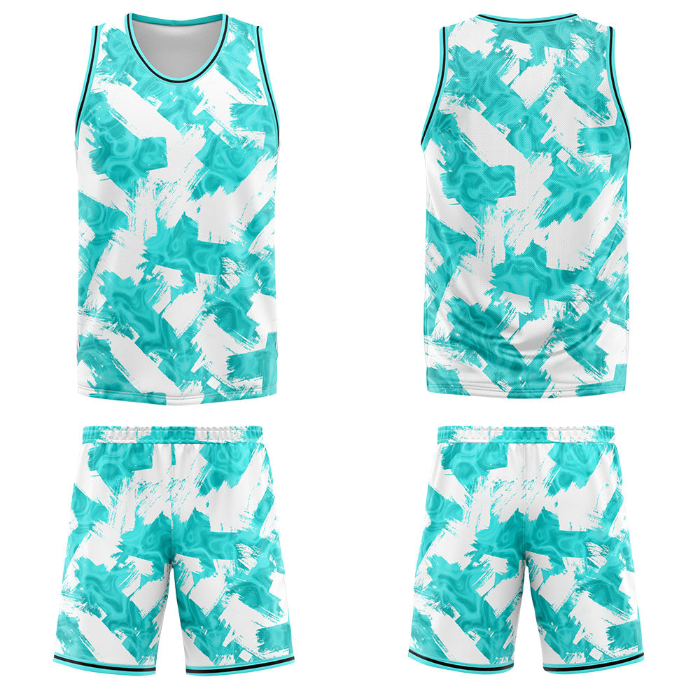 Uniforme de baloncesto personalizado en color blanco aguamarina con tu logotipo-nombre y número impresos
