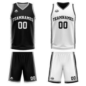 Traje de baloncesto reversible blanco y negro personalizado para adultos y niños