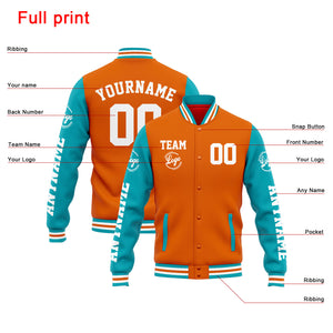 Chaqueta universitaria personalizada estilo Letterman para hombres-mujeres y jóvenes-color naranja y verde azulado