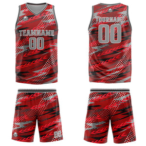 Uniforme de baloncesto personalizado rojo y gris con tu logotipo-nombre y número impresos