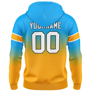 Sudadera con capucha personalizada con degradado para hombre-mujer-niña o niño Estampa tu logotipo-nombre o número Color azul claro y naranja