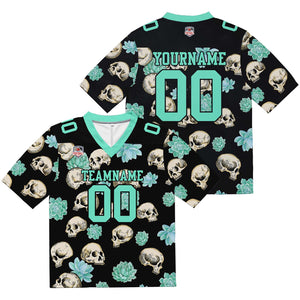 Camiseta de fútbol personalizada con nombre y número del equipo bordados y estampados en forma de calavera -Verde claro