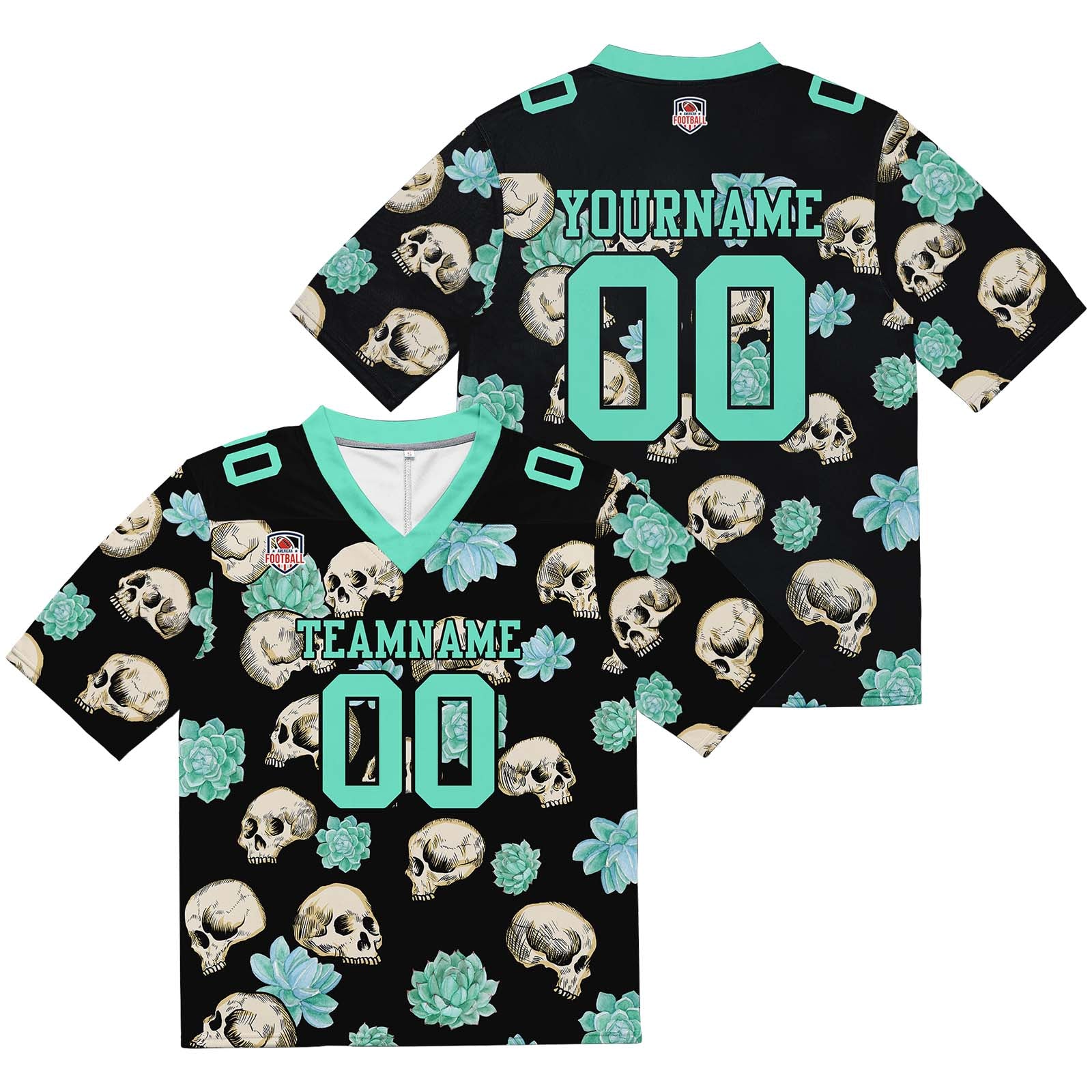 Camiseta de fútbol personalizada con nombre y número del equipo bordados y estampados en forma de calavera -Verde claro
