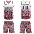 Uniforme de baloncesto personalizado en blanco-rosa y azul marino con tu logotipo-nombre y número impresos