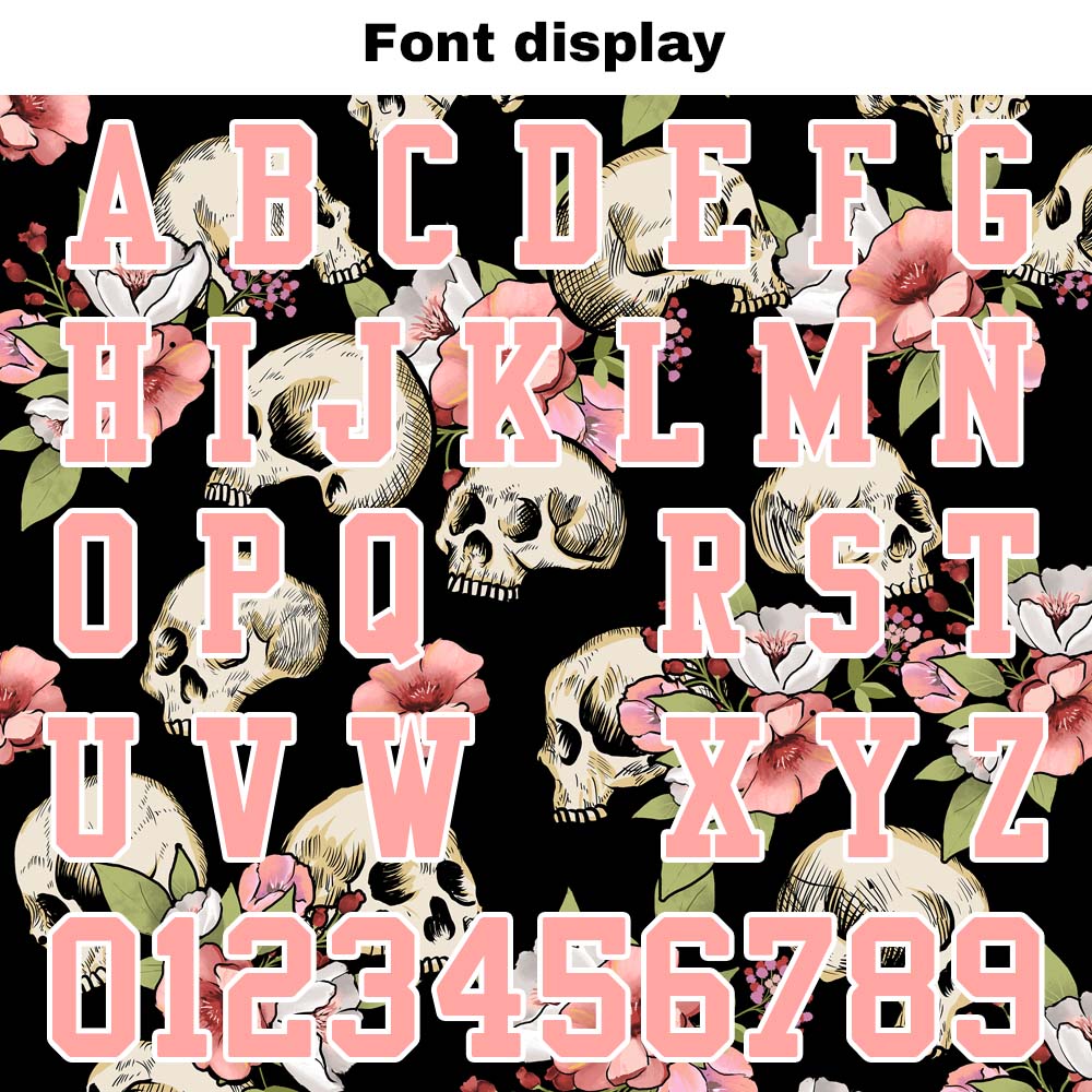 Camiseta de fútbol personalizada con nombre y número del equipo bordados y estampados en color rosa calavera