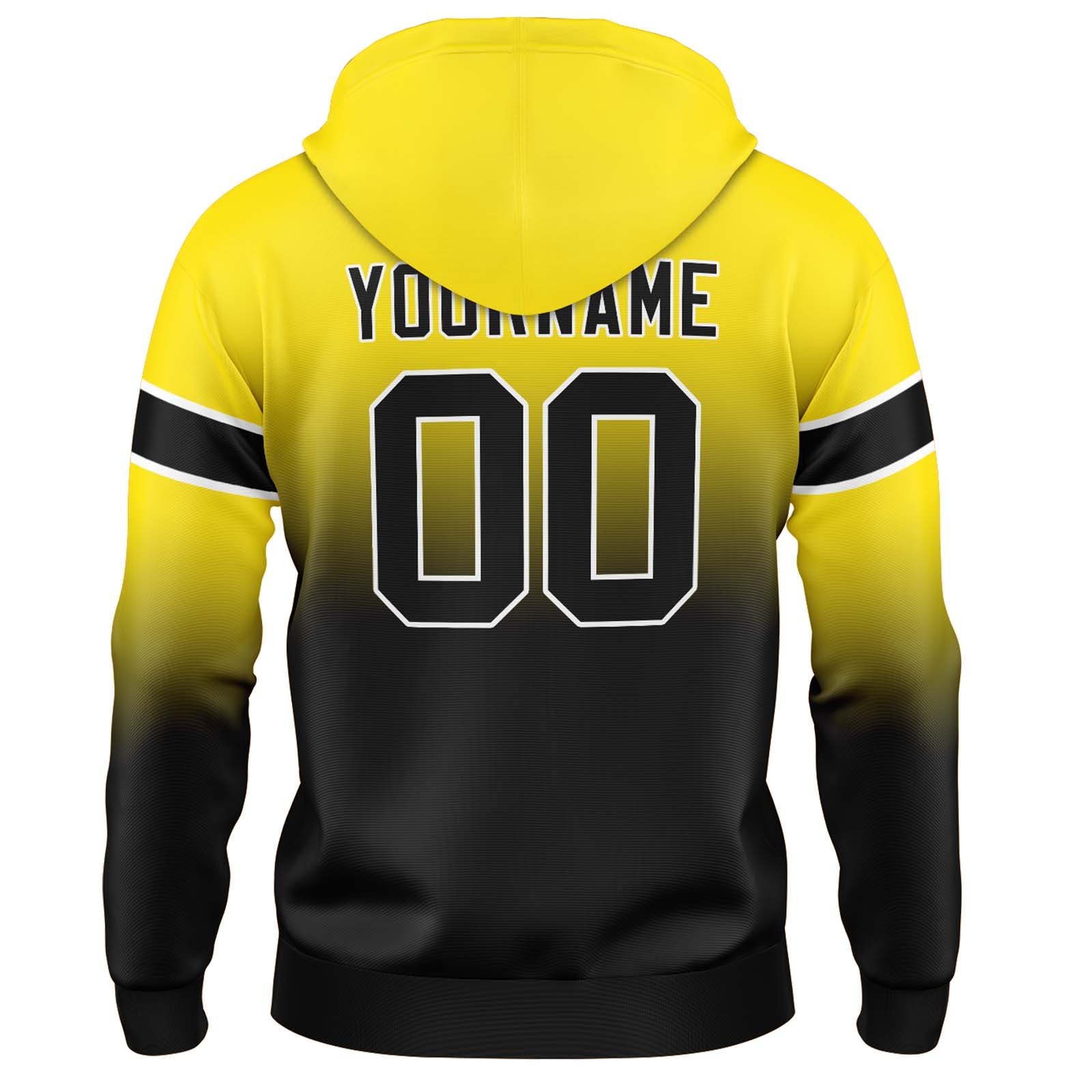 Sudadera con capucha personalizada con degradado para hombre-mujer-niña o niño Estampa tu logotipo-nombre y número en amarillo y negro