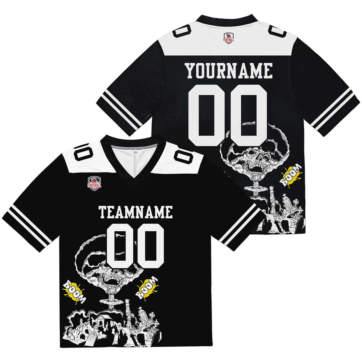 Camiseta de fútbol personalizada con nombre y número del equipo impresos y bordados-color negro