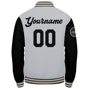 Chaqueta universitaria personalizada estilo Letterman para hombres-mujeres y jóvenes en color gris-negro y crema