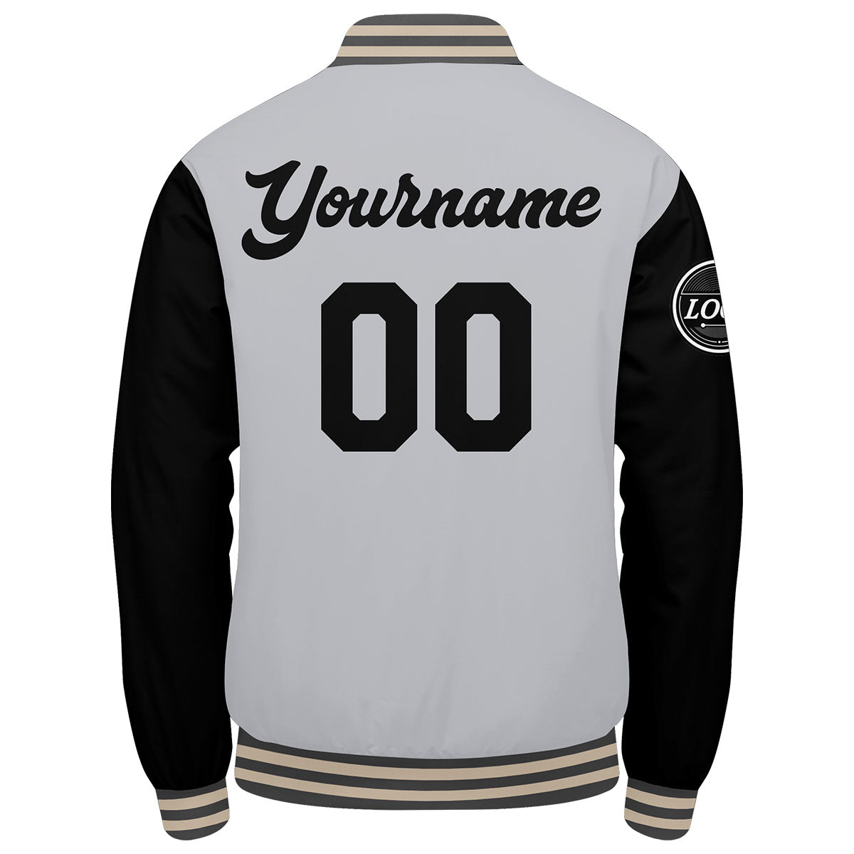 Chaqueta universitaria personalizada estilo Letterman para hombres-mujeres y jóvenes en color gris-negro y crema