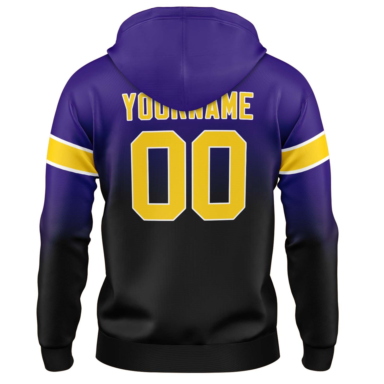 Sudadera con capucha degradada personalizada para hombre-mujer-niña o niño Estampa tu logotipo-nombre y número en morado y negro