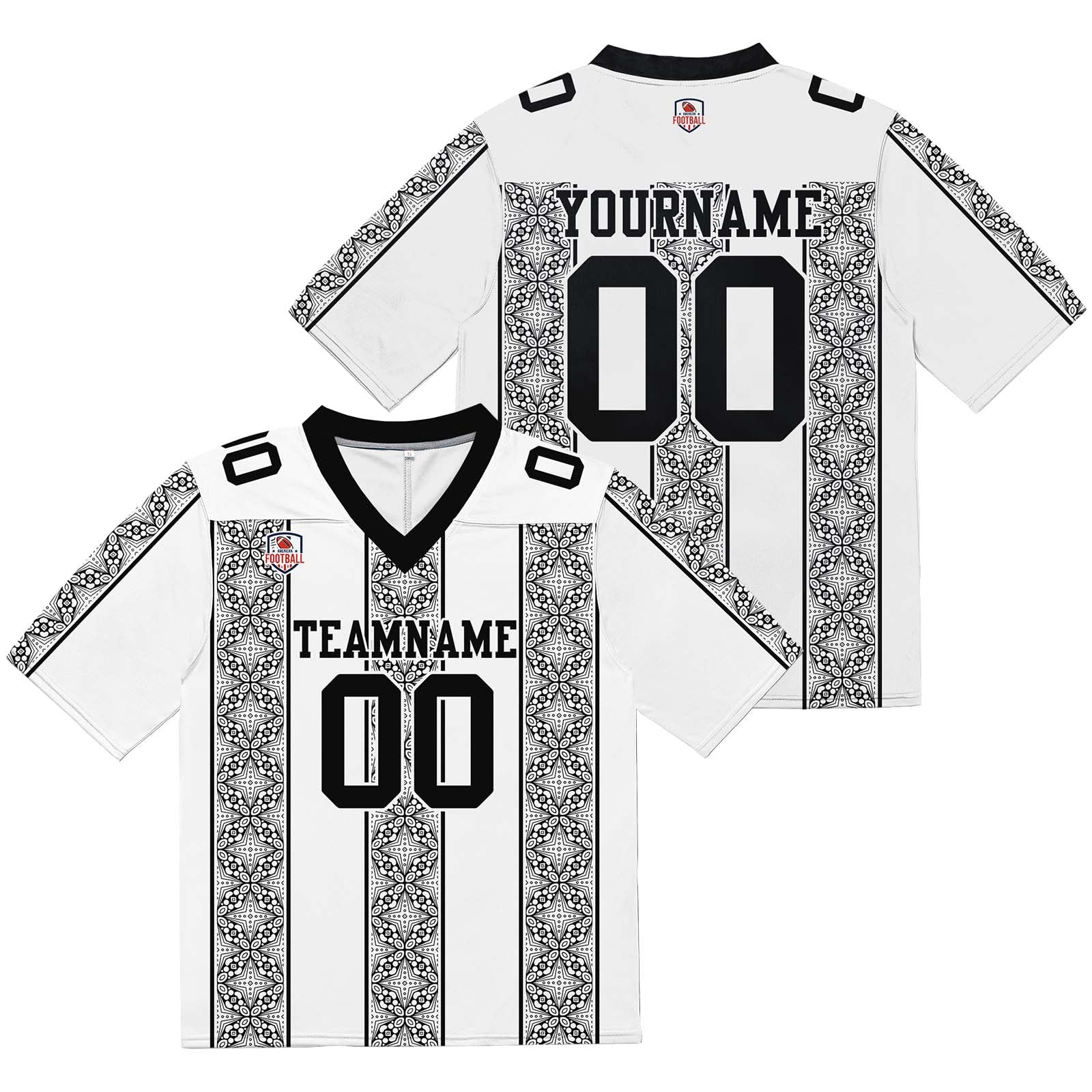 Camiseta de fútbol personalizada con nombre y número del equipo impresos y bordados-color blanco y negro