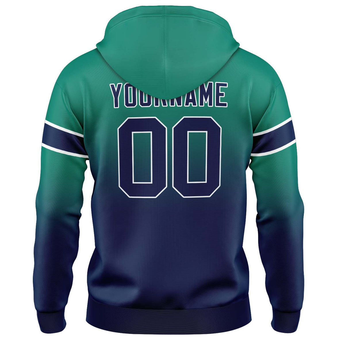 Sudadera con capucha personalizada con degradado para hombre-mujer-niña o niño Estampa tu logotipo-nombre y número Verde y azul marino