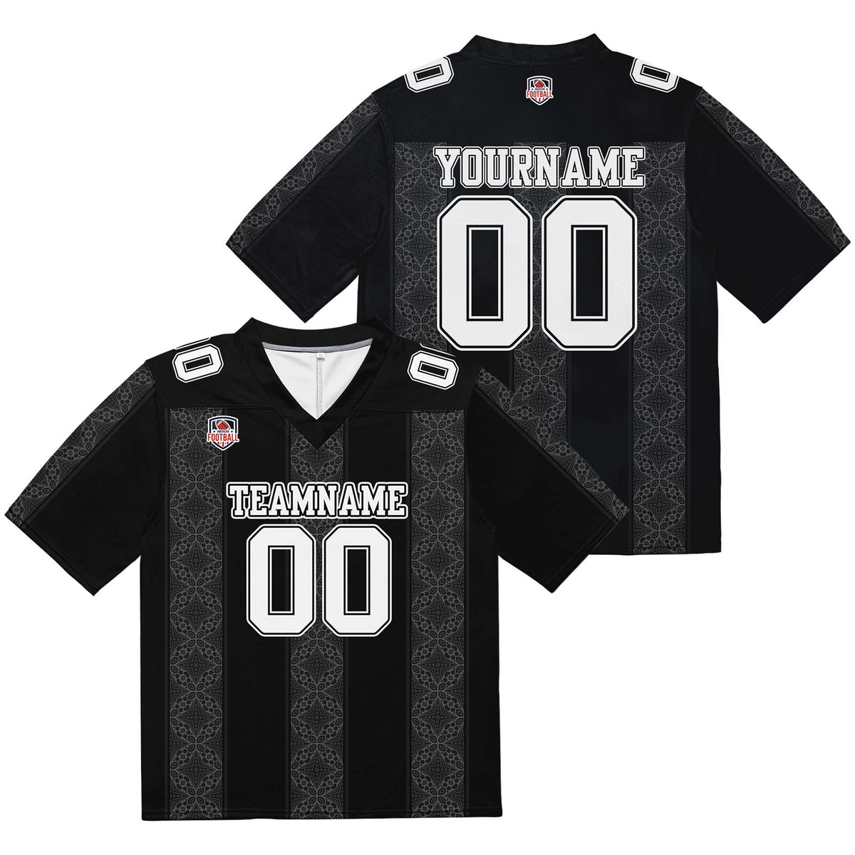 Camiseta de fútbol personalizada con franja estampada con el nombre y el número del equipo -Negra